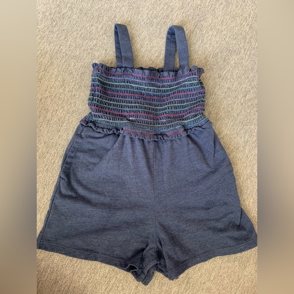 GAP Other - Baby Gap 18-24 months blue romper with multicolor stitching, pockets & snaps